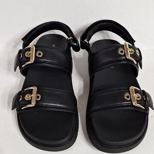 Madden Girl (NEW) Black Faux Leather Platform Slingback Buckle Retro Sandal Sz 6